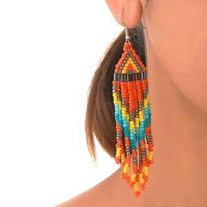 Navajo Seed Bead Earrings Dangle Tribal  Colorful Dangle Boho Native Trendy Fun